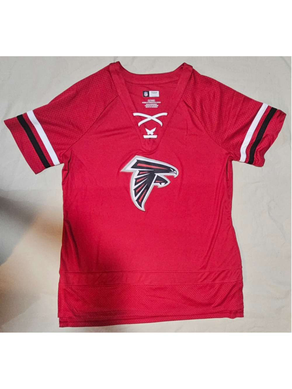 Womens NFL Atlanta Falcons Jersey XL Red Black Lace Up V-Neck